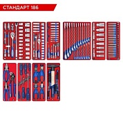 МАСТАК Набор инструментов "СТАНДАРТ" для тележки, 10 ложементов, 186 предметов