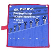 Набор комбинированных трещоточных ключей, 8-19 мм, чехол из теторона, 7 предметов KING TONY 12107MRN